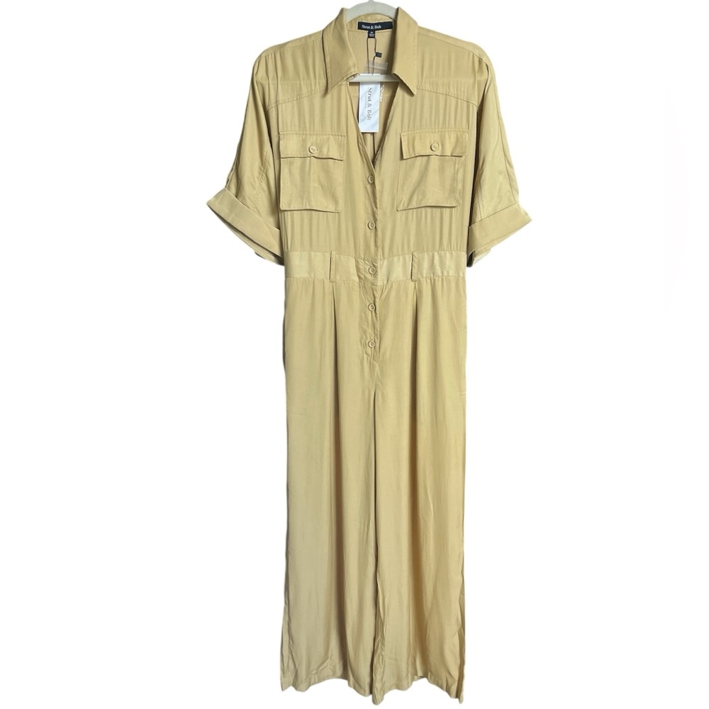 Strut & Bolt flowy short sleeve jumpsuit mustard yellow